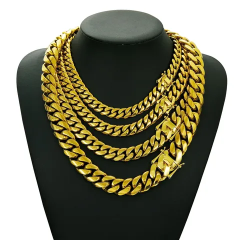 Men Hip Hop Cuban Link Chain Necklace Stainless Steel Vacuum Gold Plated Heavy Chunky Curb Chain Fashion Jewelry