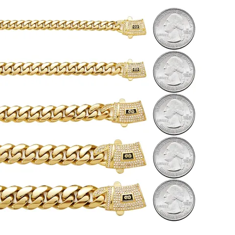 Men Stainless Steel Cuban Link Chain Necklace Gold Plated Heavy Thick Curb Chain Fashion Hip Hop Jewelry Gift