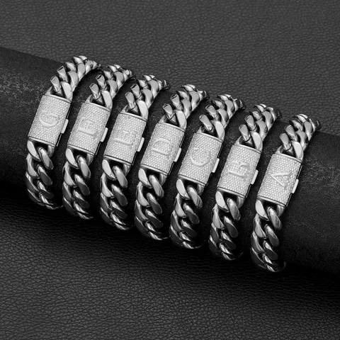 Men's Hip Hop Cuban Link Necklace Stainless Steel Letter Rhinestone Flip Buckle Heavy Chunky Chain Jewelry Gift