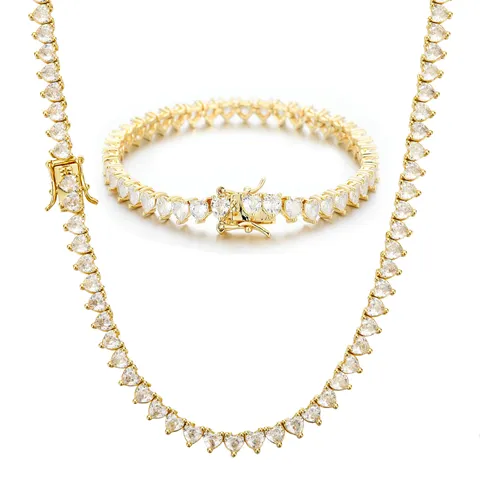 Minimalist Stainless Steel Heart Tennis Necklace For Women Gold Silver Plated Rhinestone Clavicle Chain Fashion Jewelry Gift