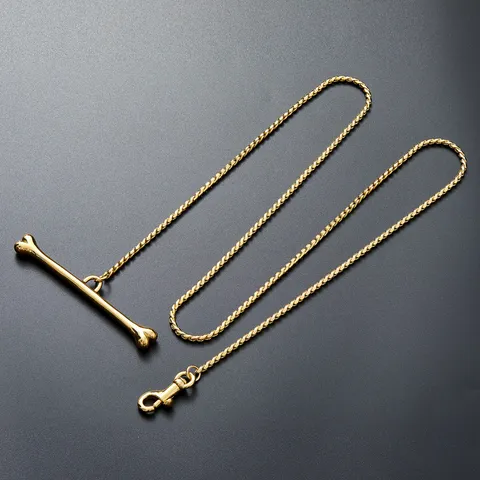 Stainless Steel Pet Dog Leash Outdoor Walking Metal Bone Handle Traction Chain Gold Rose Gold Pet Supplies