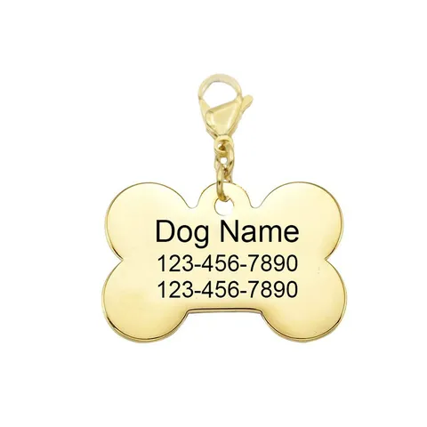 Stainless Steel Pet ID Tag Customizable Dog Name Plate Engraved Bone Heart Round Cat Shield Pendant Pet Supplies