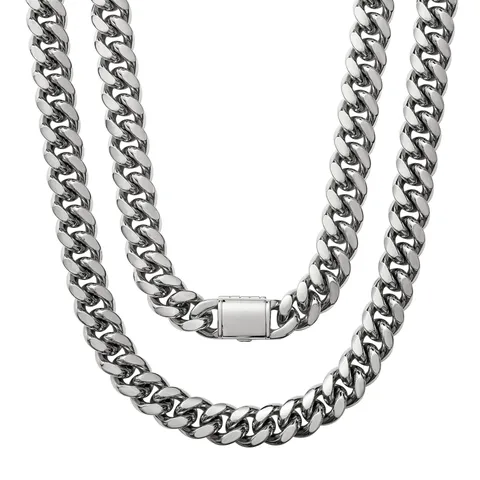 Men's Stainless Steel Cuban Chain Necklace Heavy Polished Curb Link Chain Fashion Neck Jewelry Gift