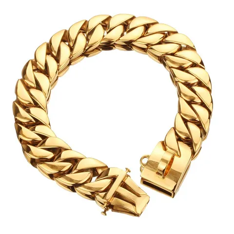 Heavy Duty Stainless Steel Cuban Link Dog Collar Metal Gold Steel Bully Pet Chain Collar For Large Dogs Pet Training