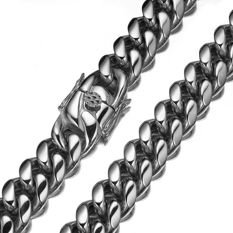 Men's Stainless Steel Cuban Link Chain Necklace Heavy Hip Hop Silver Tone Heavyweight Chain Jewelry Gift