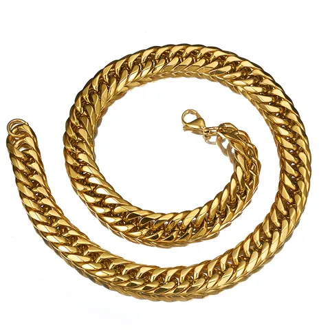 Men's Stainless Steel Cuban Link Necklace Thick Heavy Chain Polished European American Style Fashion Jewelry