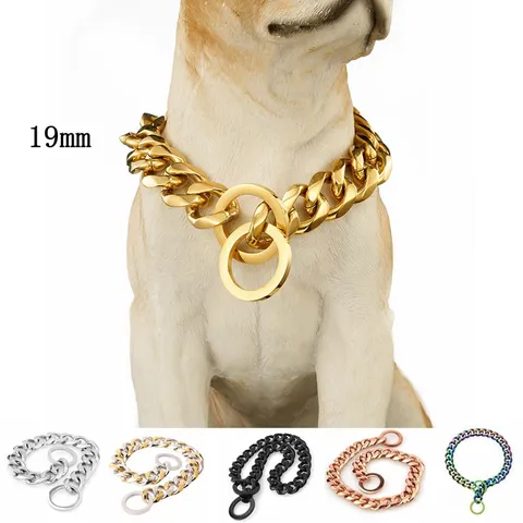 Heavy Duty Stainless Steel Cuban Link Dog Collar Wide Heavy Metal Chain Pet Necklace For Medium And Large Dogs