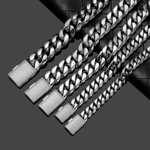 Stainless Steel Cuban Chain Necklace Hip Hop Heavy Link Chain Statement Jewelry Gift For Men And Women