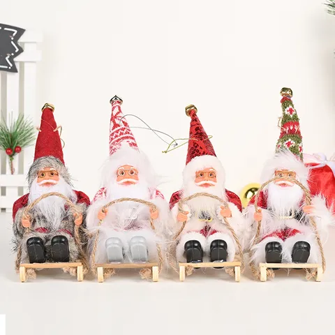 Vintage Weihnachtsmann Schlitten Desktop Dekoration Cartoon Gnom Puppe PVC Stoff Holz Weihnachten Ornament Für Haus Party