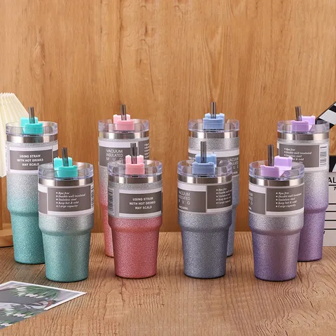 Large Capacity Stainless Steel Vacuum Insulated Tumbler With Straw Glitter Diamond Paint Travel Coffee Mug For Car Office
