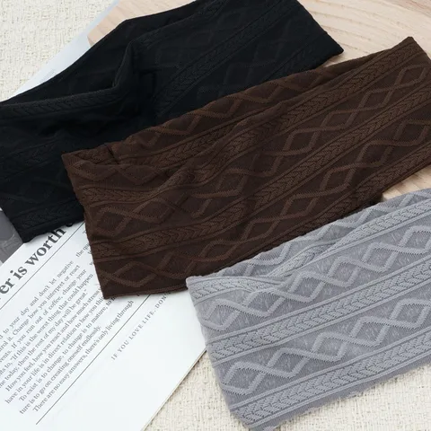 Women Knitted Headband Retro Cable Knit Stripe Hair Band Elastic Solid Color Hair Accessories Daily Fashion Hair Hoop