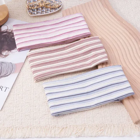 Retro Striped Knitted Headband Elastic Wide Hair Band Yoga Sports Hair Accessories For Women Daily Wear Casual Style