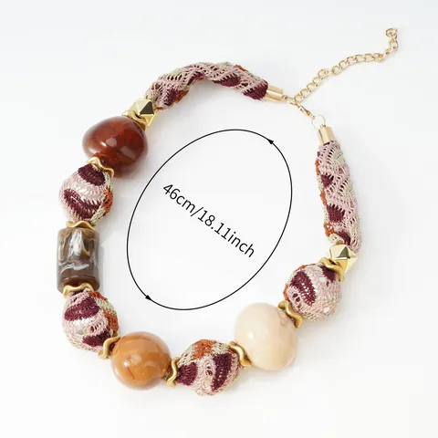 Bohemian Style Maillard Fabric Beaded Necklace Resin Colorful Choker Vintage Handmade Jewelry For Women