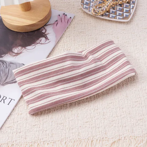Retro Striped Knitted Headband Elastic Wide Hair Band Yoga Sports Hair Accessories For Women Daily Wear Casual Style