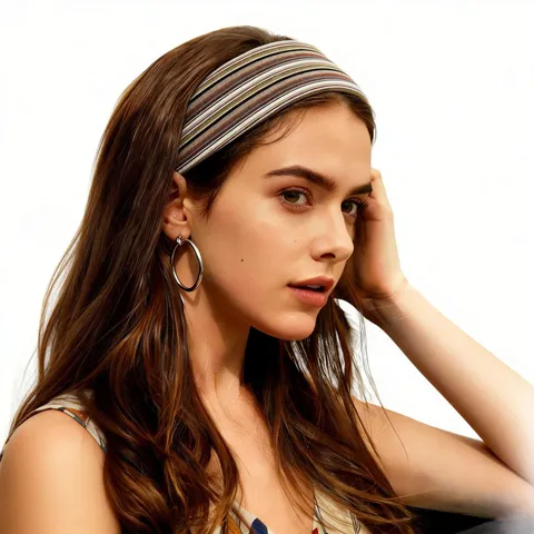Retro Striped Knitted Headband For Women Autumn Winter Color Block Wide Hair Band Vintage Elastic Hair Accessory