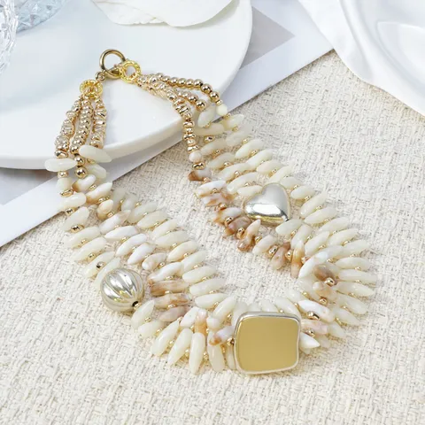 Multilayer Beaded Necklace Handmade Natural Shell Stone Layered Necklace Fashion Beach Jewelry For Women