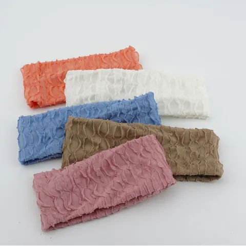 Women's Stretch Knit Fabric Headband Solid Color Vertical Stripe Ruffle Hair Band Elastic Yoga Hair Accessories