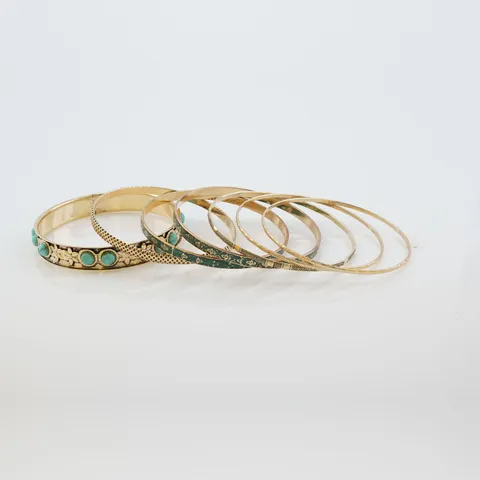 Vintage Turquoise Gold Plated Metal Bangle Bracelets Set For Women Multi-Pattern Woven Floral Open Cuff Bracelet Jewelry