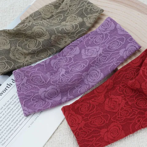 Vintage Floral Knitted Headband For Women Retro Wide Elastic Hair Band Bohemian Chic Hair Accessories