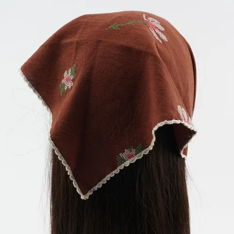 Women Vintage Literary Embroidered Triangle Scarf Nylon Floral Lace Trim Bandana Headwear Hair Accessories