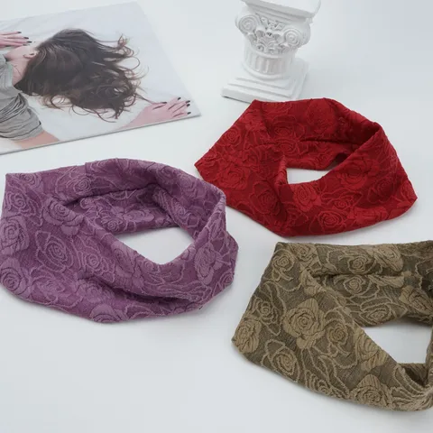 Vintage Floral Knitted Headband For Women Retro Wide Elastic Hair Band Bohemian Chic Hair Accessories