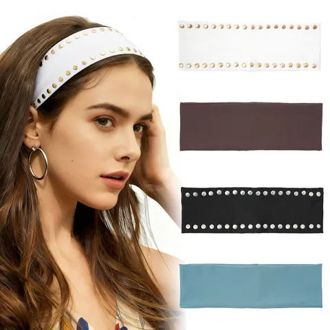 Women Minimalist Elastic Knitted Headband Solid Color Sport Yoga Hair Band With Metal Rivets Fashion Hair Accessories
