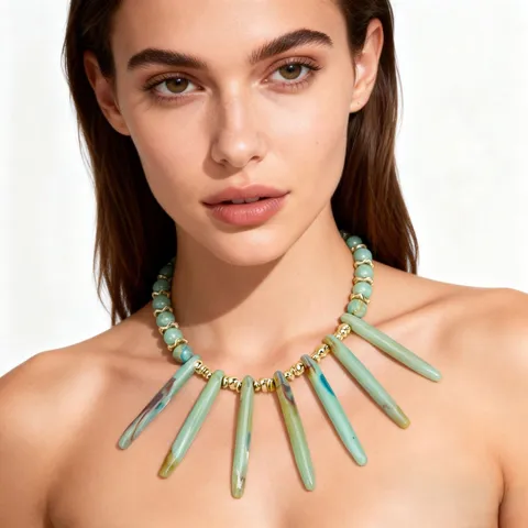 Bohemian Turquoise Color Acrylic Beaded Necklace Vintage Resin Statement Chain Necklace Jewelry For Women Party Gift