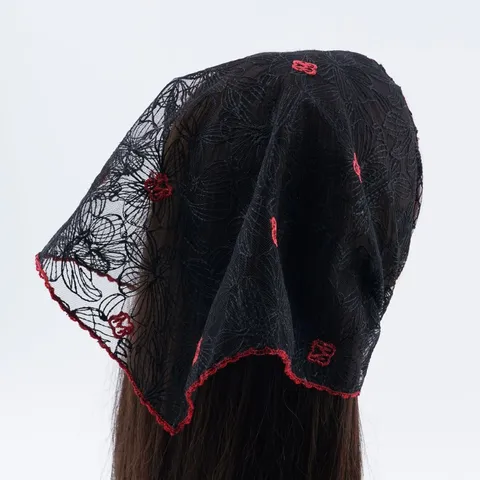 Women Fashion Lace Triangle Scarf Floral Embroidery Head Wrap Black Hair Accessory Elegant Scarf Shawl For Daily Wear