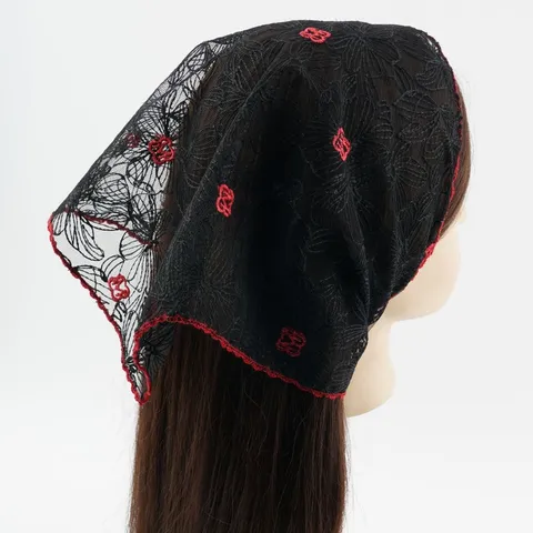 Women Fashion Lace Triangle Scarf Floral Embroidery Head Wrap Black Hair Accessory Elegant Scarf Shawl For Daily Wear