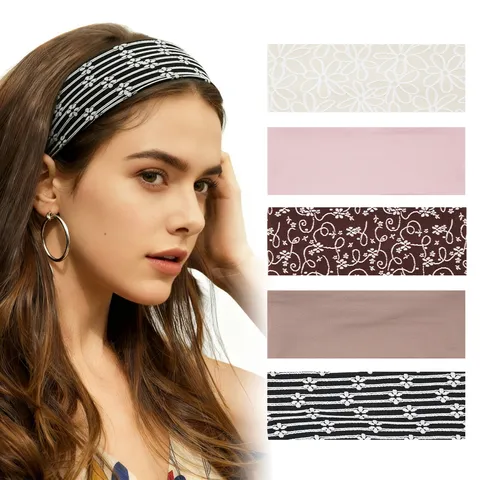 Women Retro Lace Headband Elastic Yoga Hair Band Knitted Hair Accessories For Daily Sports Workout And Casual Wear