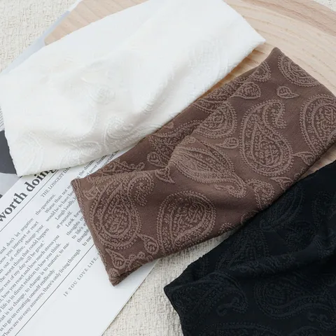 Retro Paisley Knitted Headband Wide Elastic Hair Band Vintage Lace Hair Accessories For Women Daily Fashion Hair Styling