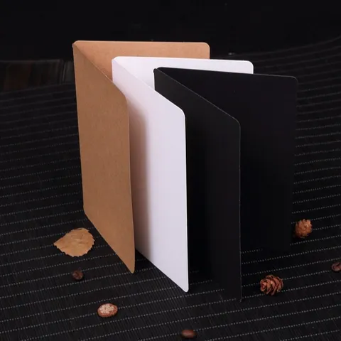 Blank Folded Cardboard Greeting Cards DIY Handpainted Message Card Kraft Paper White Black Card Minimalist Stationery