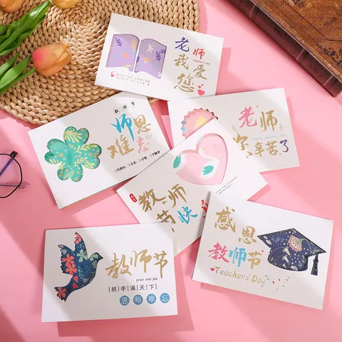 Cartes de Vœux Créatives pour la Journée des Enseignants Pliées en Trois Ajourées Découpées au Laser avec Enveloppes