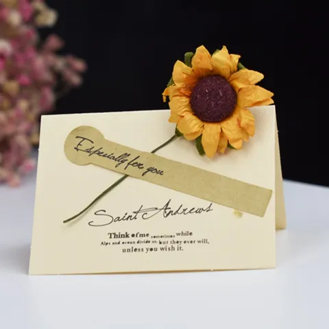 Tarjeta de Felicitación de Papel Kraft Vintage con Flor Seca Tarjeta de Bendición Hecha a Mano con Sobres para Cumpleaños Boda Navidad