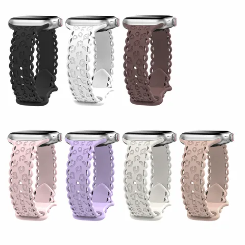 Silicone Replacement Watch Band Strap For Smart Watch Lace Carved Leopard Print Waterproof Daily Watch Accessories