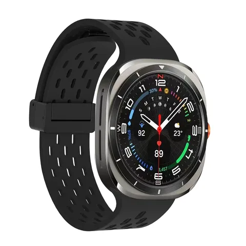 Magnetic Silicone Perforated Watch Strap For Smartwatch Replacement Band Sport Breathable Soft Wristband Accessories