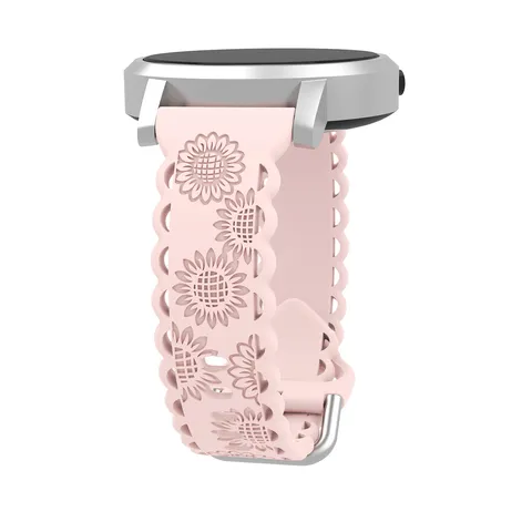 Smartwatch Silicone Replacement Band Hollow Carved Sunflower Pattern Flat Interface Watch Strap For Women Men