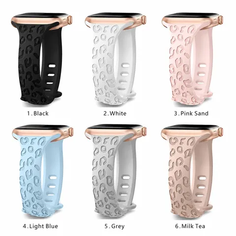 Silicone Smartwatch Band Slim Leopard Debossed Pattern Butterfly Buckle Fashion Replacement Strap For Smart Watch