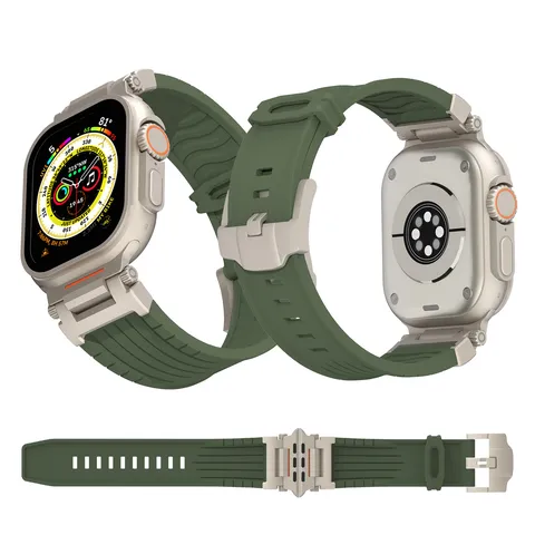 Silicone Watch Band With Mecha Metal Buckle Compatible With Smartwatch Stripe Replacement Strap Sport Wristband