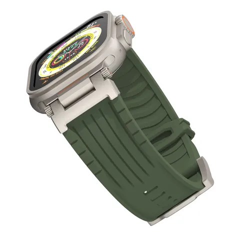 Silicone Watch Band With Mecha Metal Buckle Compatible With Smartwatch Stripe Replacement Strap Sport Wristband