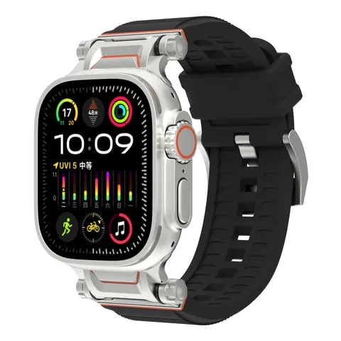 Fashion Silicone Replacement Watch Band With Metal Connector Mecha Striped Sport Band For Smartwatch