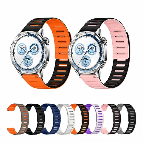 Dual Color Magnetic Hollow Silicone Watch Strap Replacement Band For Smartwatch Breathable Sport Wristband