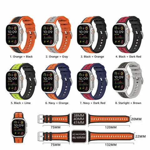 Silicone Watch Band Compatible With Apple Watch Ultra Series Sport Strap Two Tone Breathable Wristband Metal Buckle