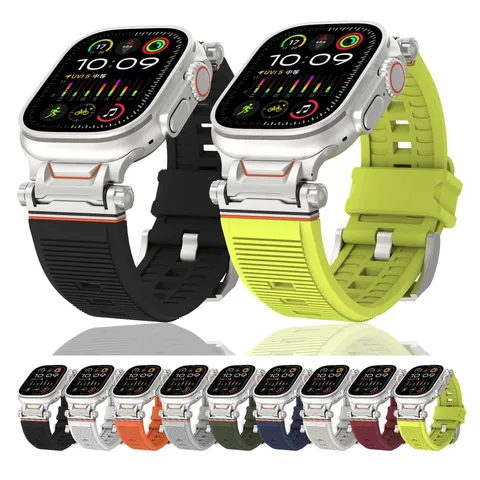 Fashion Silicone Replacement Watch Band With Metal Connector Mecha Striped Sport Band For Smartwatch