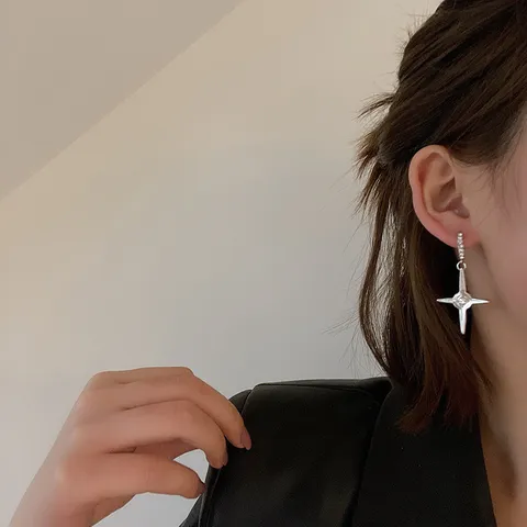 Legierung Strass Kreuz Stern Ohrringe Mit 925 Sterlingsilber Ohrstecker-Stift Koreanischer Modeschmuck Für Damen