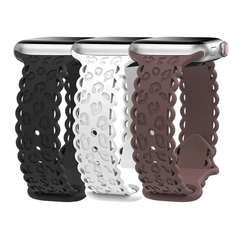 Silicone Replacement Watch Band Strap For Smart Watch Lace Carved Leopard Print Waterproof Daily Watch Accessories