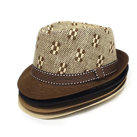 Men's Fedora Hat Straw Woven Summer Outdoor Sun Protection Beach Hat Vintage Color Block Panama Hat Jazz Hat