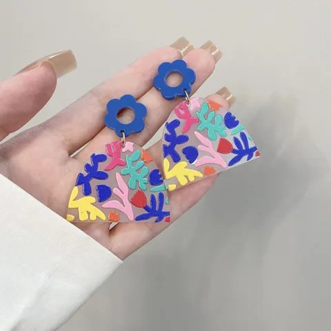 Koreanisch Geometrisch Bunt Acryl Blumen Hänge Ohrringe Mit 925 Sterlingsilber Ohrstecker-Stift Mode Schmuck Für Damen