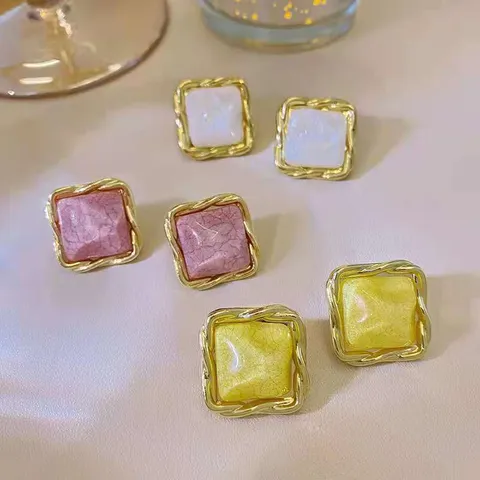 Vintage Geometrisches Quadrat Knopf Ohrstecker Mit 925 Sterling Silber Ohrstecker-Stift Legierung Mode Schmuck Für Damen