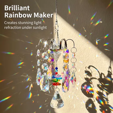 Artificial Crystal Suncatcher Hanging Pendant Multi-Faceted Cut Prism Rainbow Maker For Window Garden Home Decor